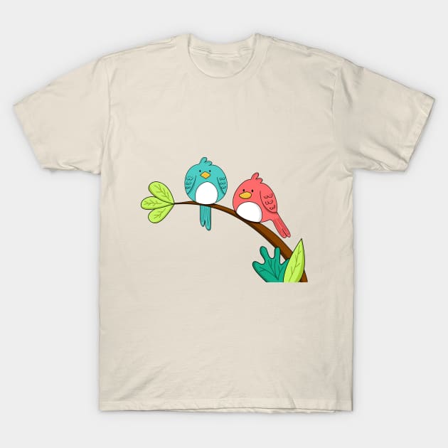 Lovely Bird Branch Hand Drawn T-Shirt by Mako Design 